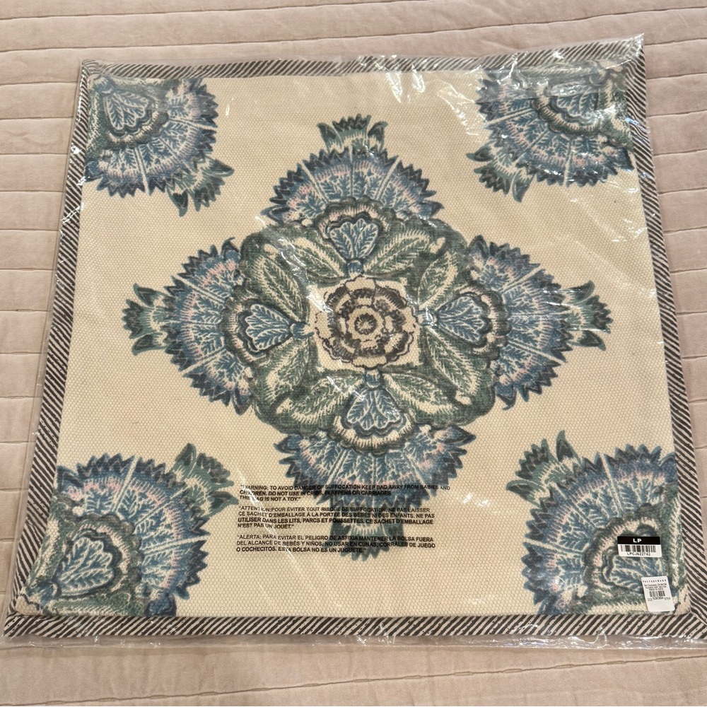 Pottery Barn Xavier block print pillow cover blue multi 24”